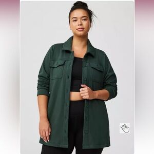 Brushed Fleece Dark Green Active Button-Up Shacket